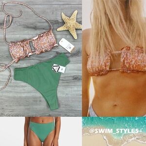 ☀️BILLABONG☀️ Chase The Sun Ruched Bandeau Bikini Top Solid High Rise Cheeky